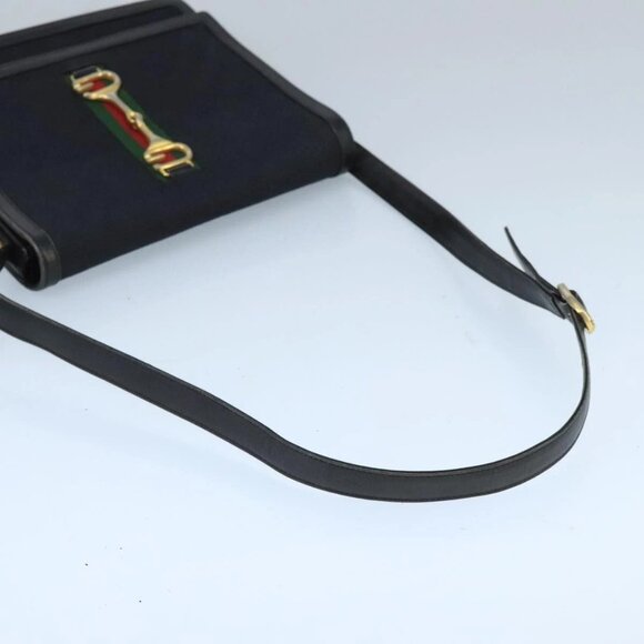 GUCCI GG Canvas Web Sherry Line Horsebit Shoulder Bag Black Red Green - Picture 7 of 16